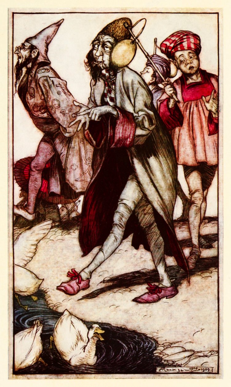 Laputský gentleman na procházce z části III: Cesta do Laputy atd. v Gullivers Travels od Jonathana Swifta od Arthur Rackham