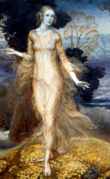 Mladá žena v zahradě, cca 1920 (akvarel na papíře) od Arthur Rackham