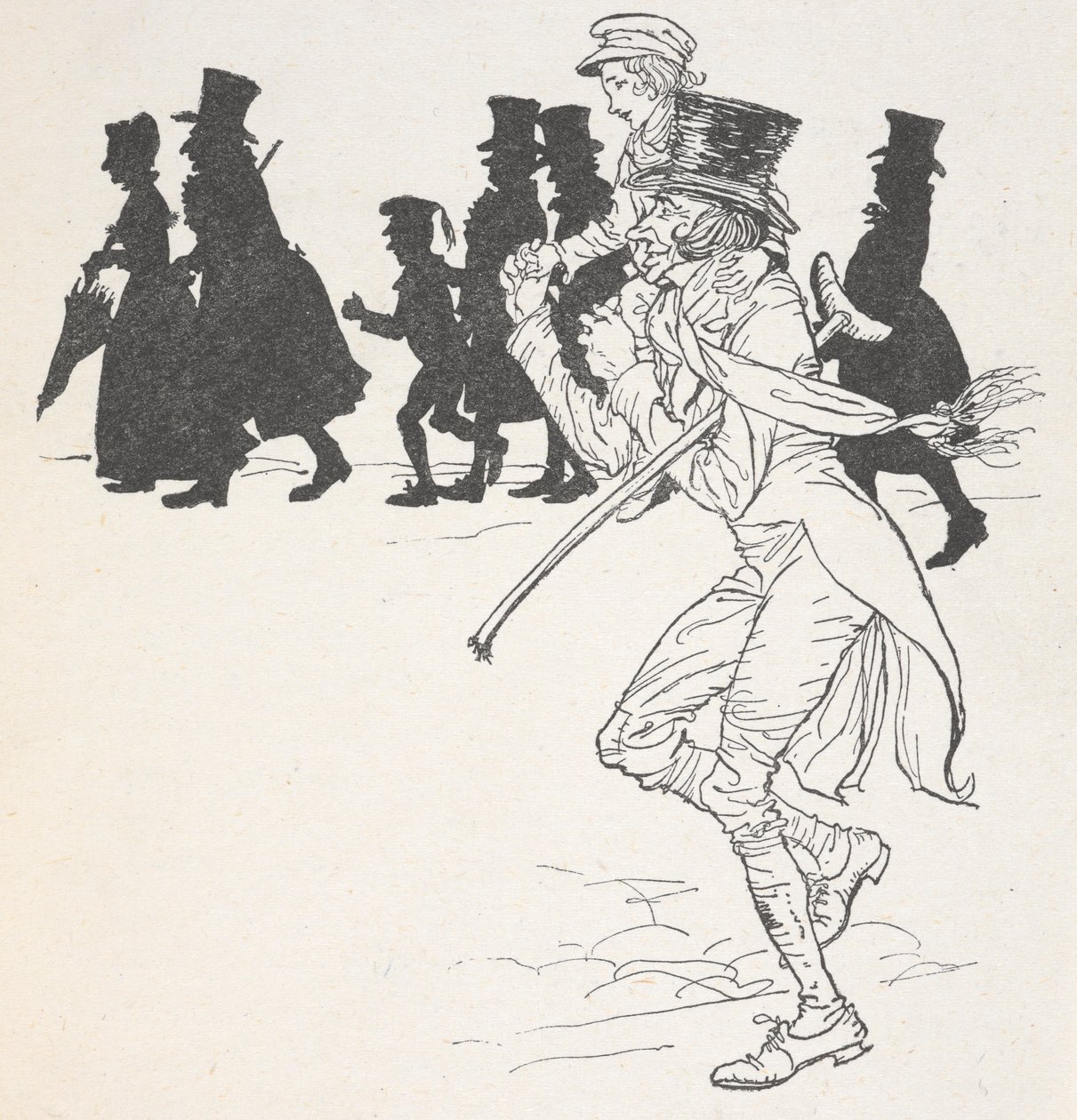 Chlapec nesený na mužských ramenou od Arthur Rackham