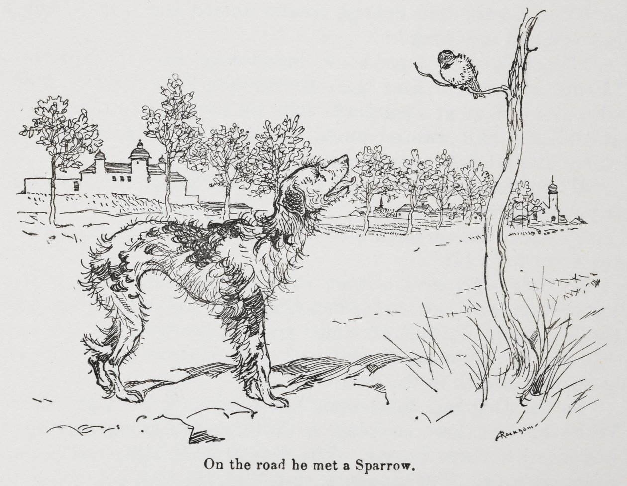 Pes a vrabec. od Arthur Rackham