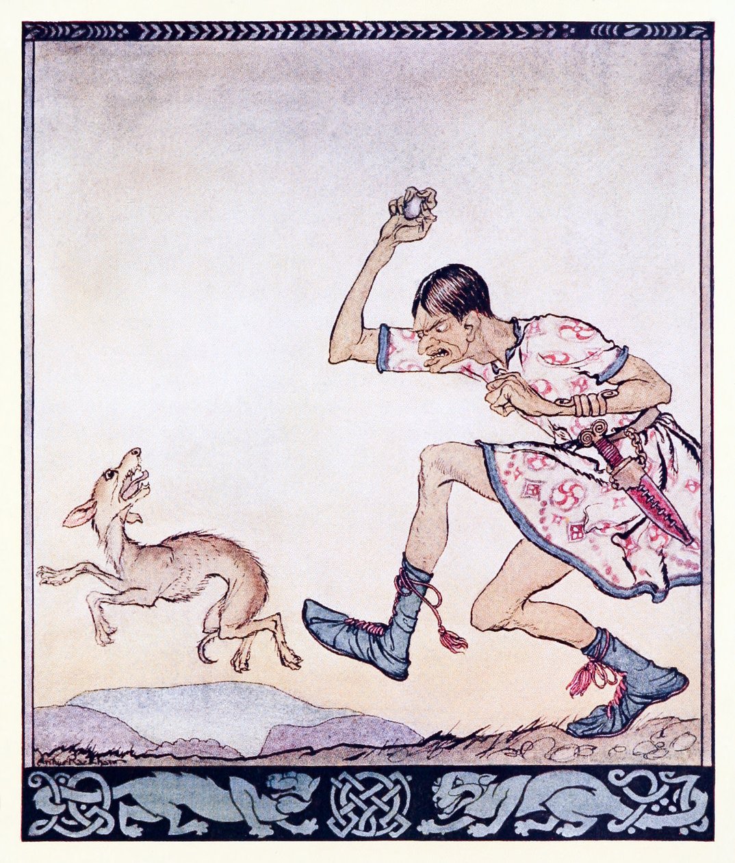 Muž, který neměl rád psy. Ve skutečnosti je nenáviděl. ze Zrození Brana v Irských pohádkách od Arthur Rackham