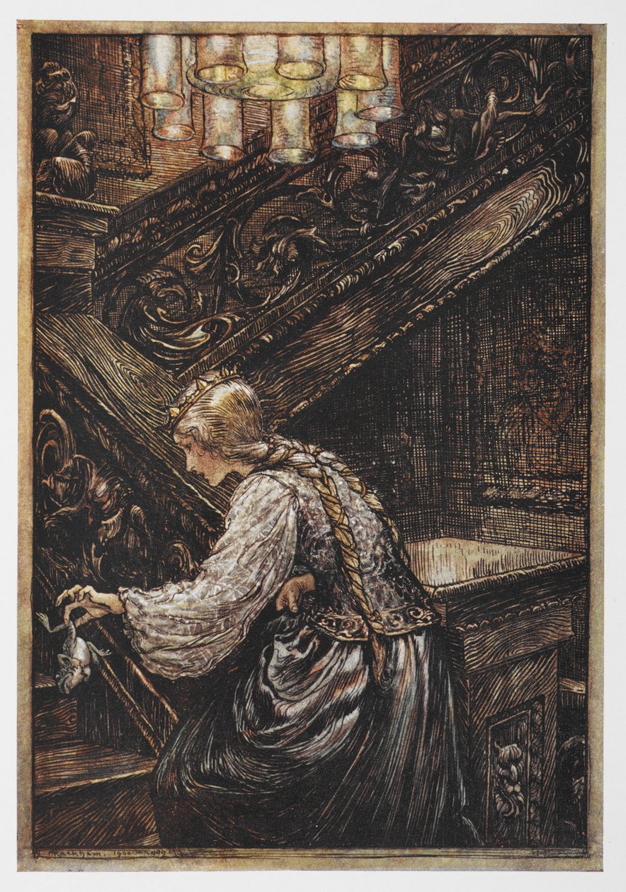 Princezna nesoucí žábu z Žabího prince. od Arthur Rackham
