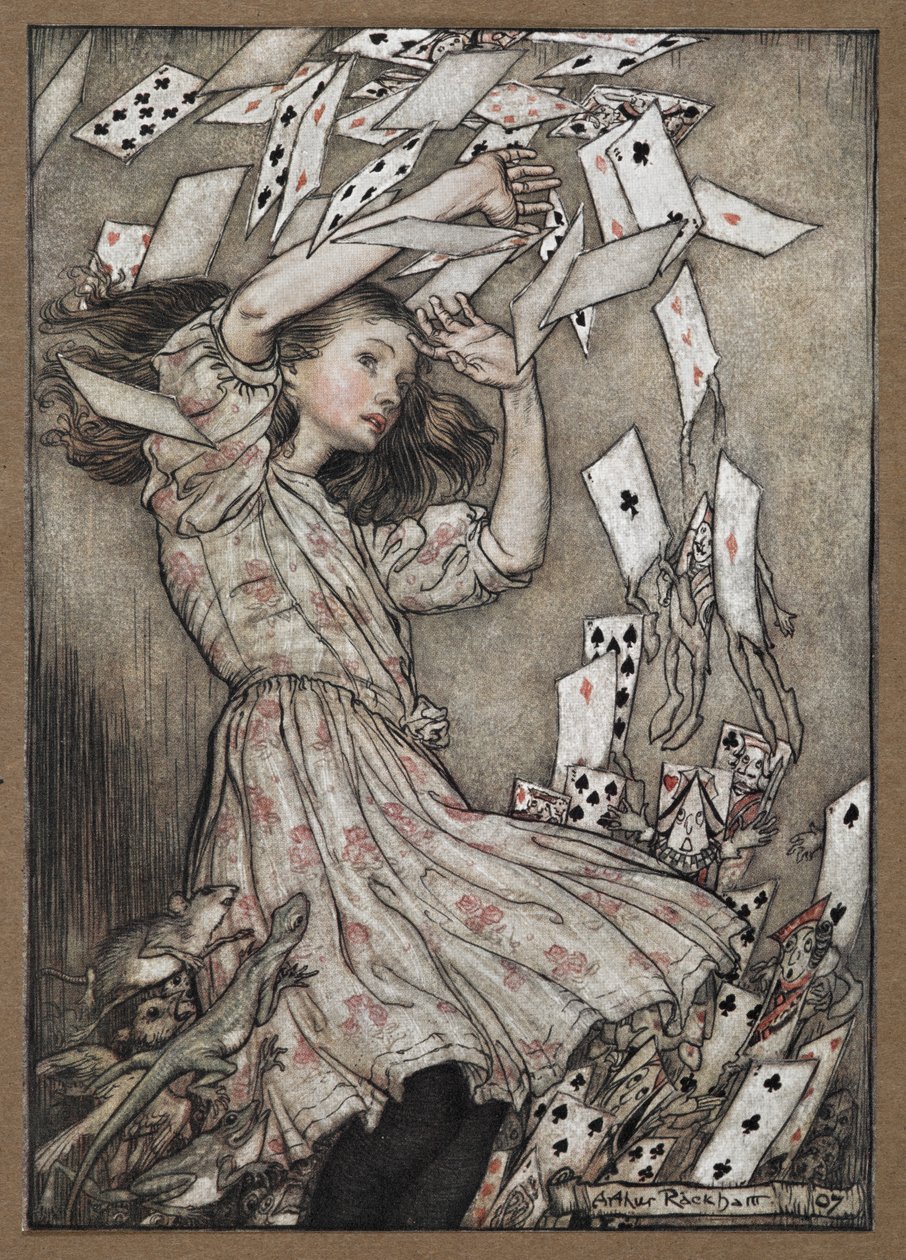 Alice a padající balíček karet od Arthur Rackham