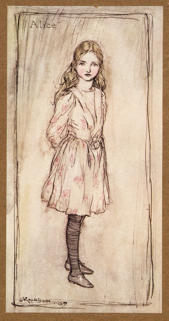 Alenka, frontispis z Alices Adventures in Wonderland, Lewis Carroll, pub. 1907 od Arthur Rackham