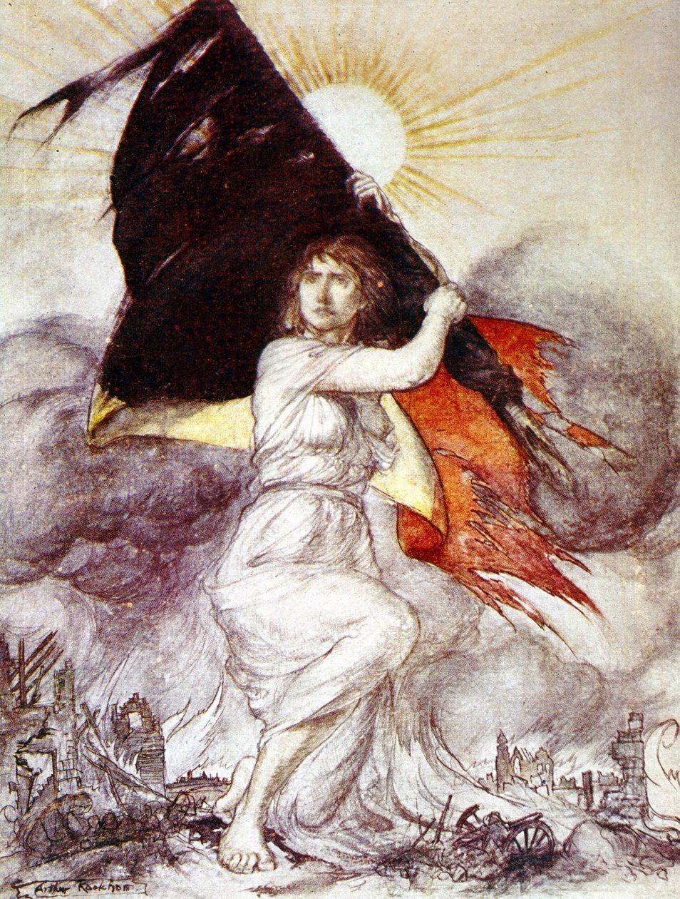 Alegorie Belgie během 1. světové války, kresba Arthura Rackhama od Arthur Rackham