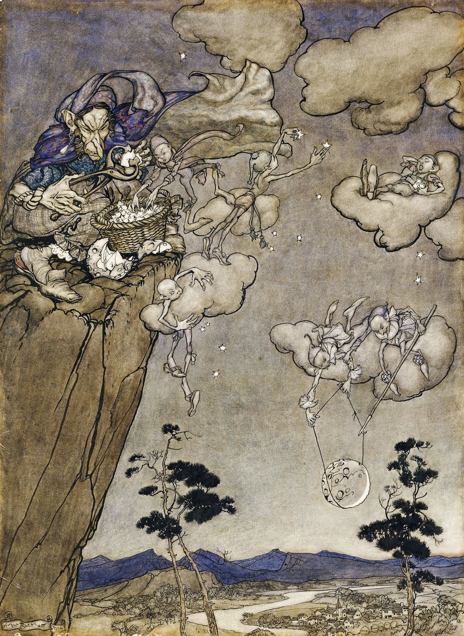 Ilustrace k Ripu van Winkleovi: „Byli řízeni duchem staré squaw“, 1904 od Arthur Rackham