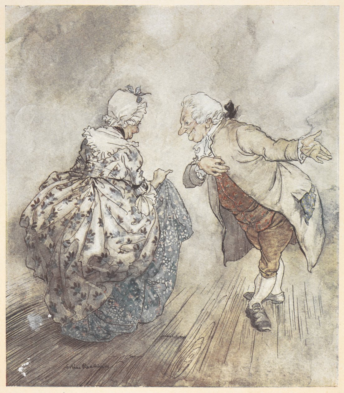 Starý pár ve formálním oblečení se chystá tančit od Arthur Rackham