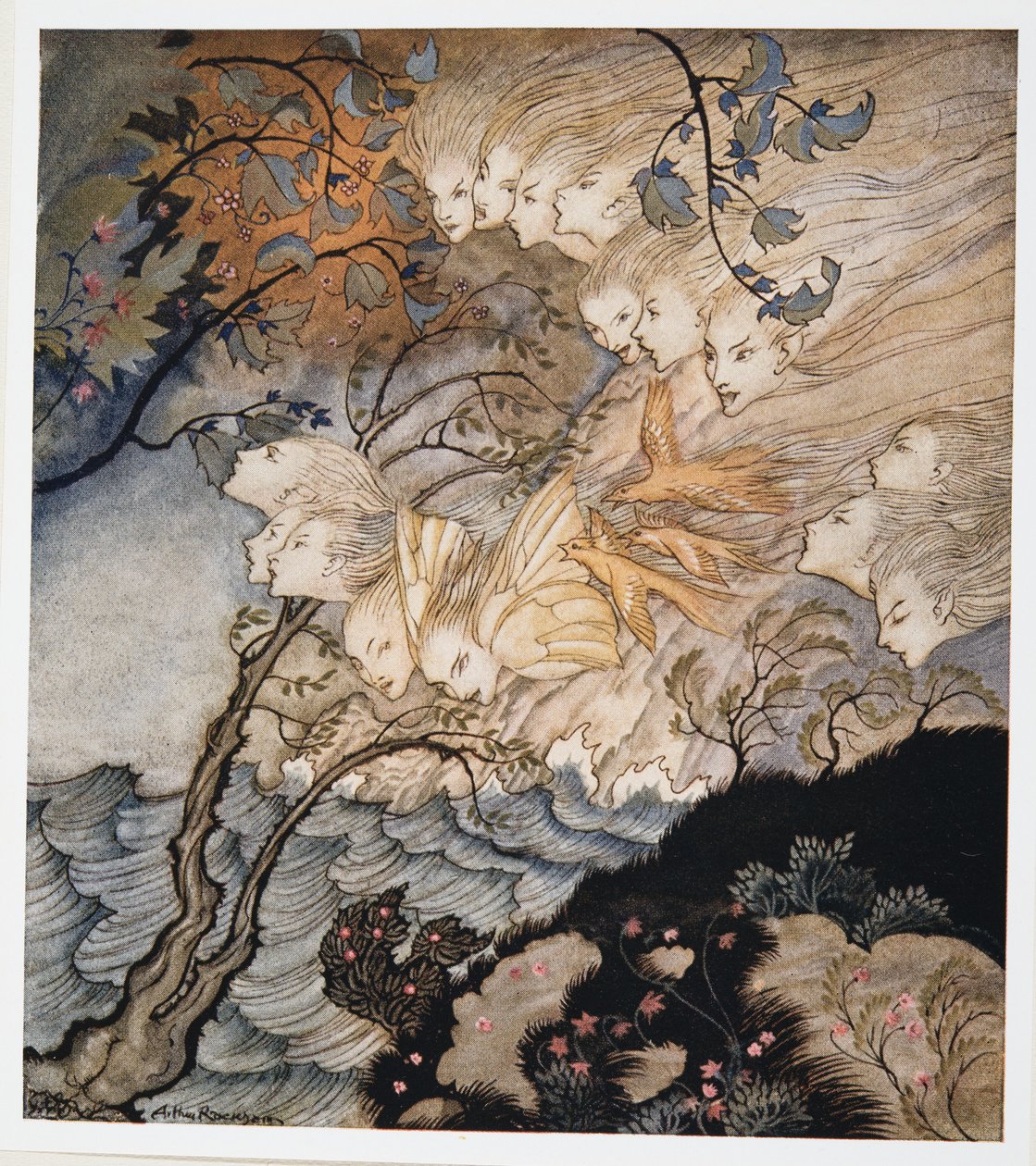 ? A někdy hlasy, ilustrace z Bouře Williama Shakespeara, hospoda. 1926 od Arthur Rackham