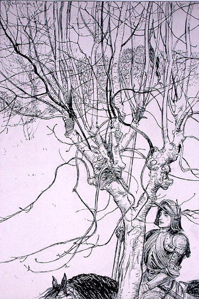 „Když jsem ležel thynkynge, jel na svou cestu“, ilustrace z „The Ingoldsby Legends, or Mirth and Marvels“ od Thomase Ingoldsbyho, vydané v roce 1898 (pero a inkoust na papíře) od Arthur Rackham