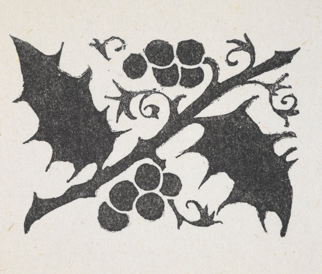 Černobílý tisk listů cesmíny a bobulí od Arthur Rackham