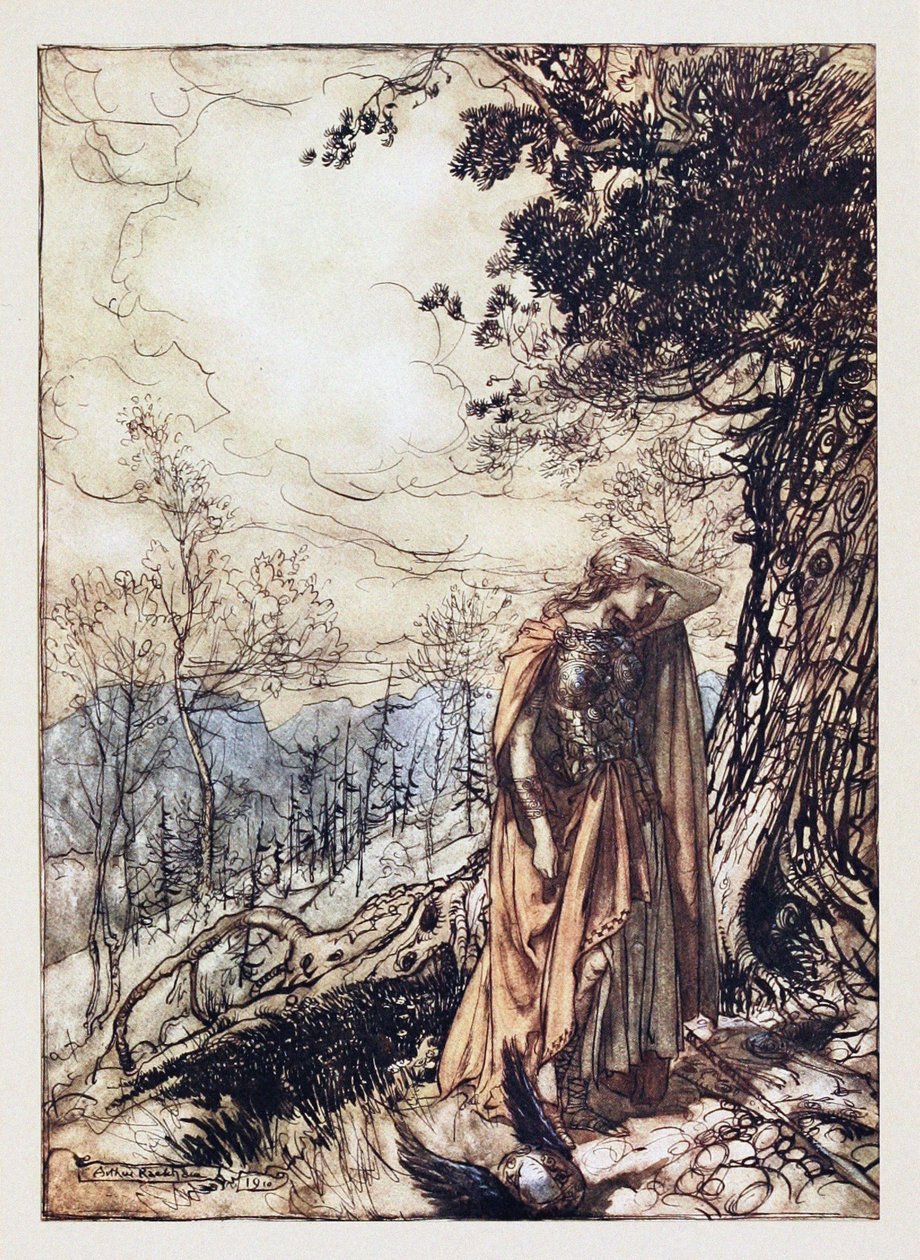 Brunnhilde. Ilustrace pro The Rhinegold and The Valkyrie od Richarda Wagnera, 1910 od Arthur Rackham