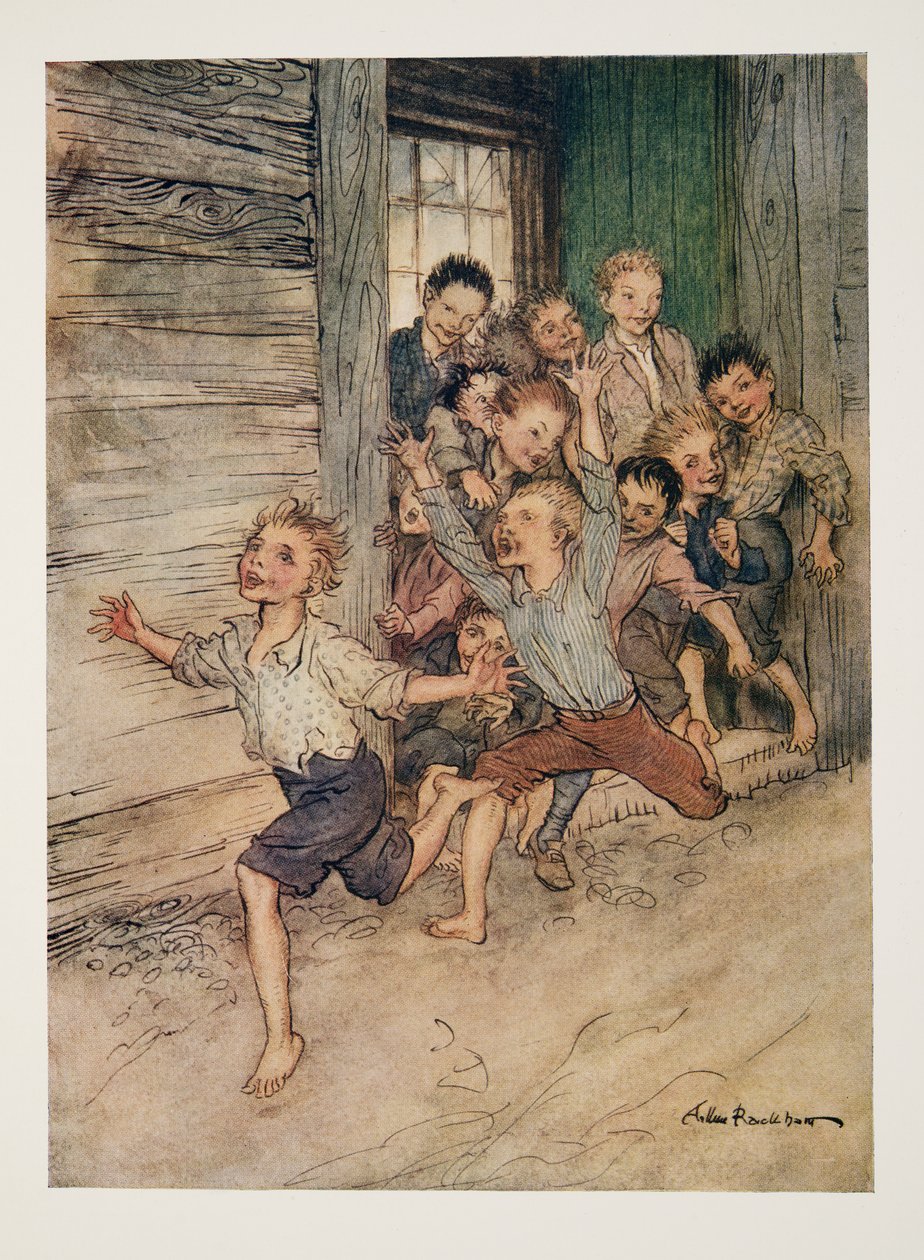 Vyřítí se jako legie mladých skřetů, z The Legend of Sleepy Hollow od Washingtona Irvinga (1783 - 1859), hospoda. 1928 od Arthur Rackham