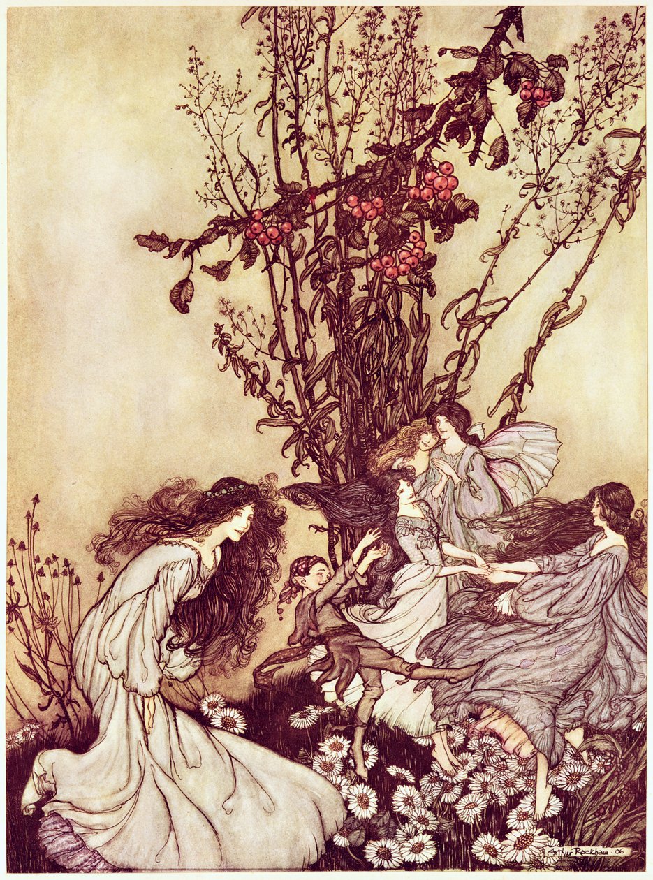 Tanec s vílami z „Petera Pana v Kensingtonských zahradách“ od J. M. Barrieho, 1906 34: Peter Pan v Kensingtonských zahradách od J. M. Barrieho: Tanec s vílami, 1906 od Arthur Rackham