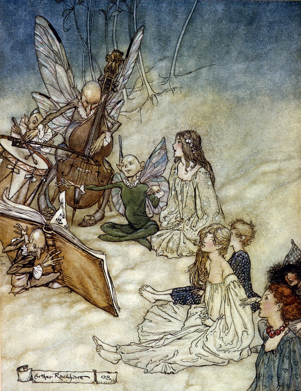 Elfové hrají hudbu Ilustrace Arthura RACKHAMA (1867-1939) pro Sen letní noci od Williama SHAKESPEARE od Arthur Rackham