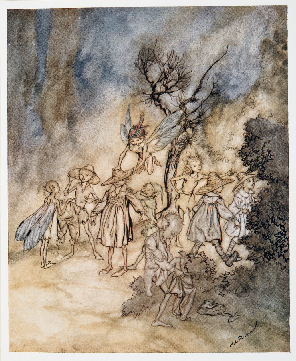 Vstupte do určitých ženců, řádně obydlených, ilustrace z The Bouře od Williama Shakespeara, hospoda. 1926 od Arthur Rackham