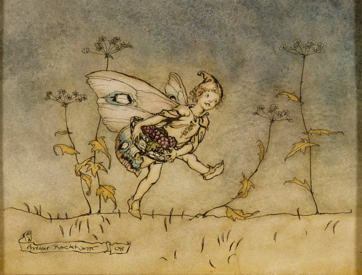 Víla, ilustrace ze „Snu noci svatojánské“, vydal Heinemann, 1908 (pero, inkoust a wc na papíře) od Arthur Rackham