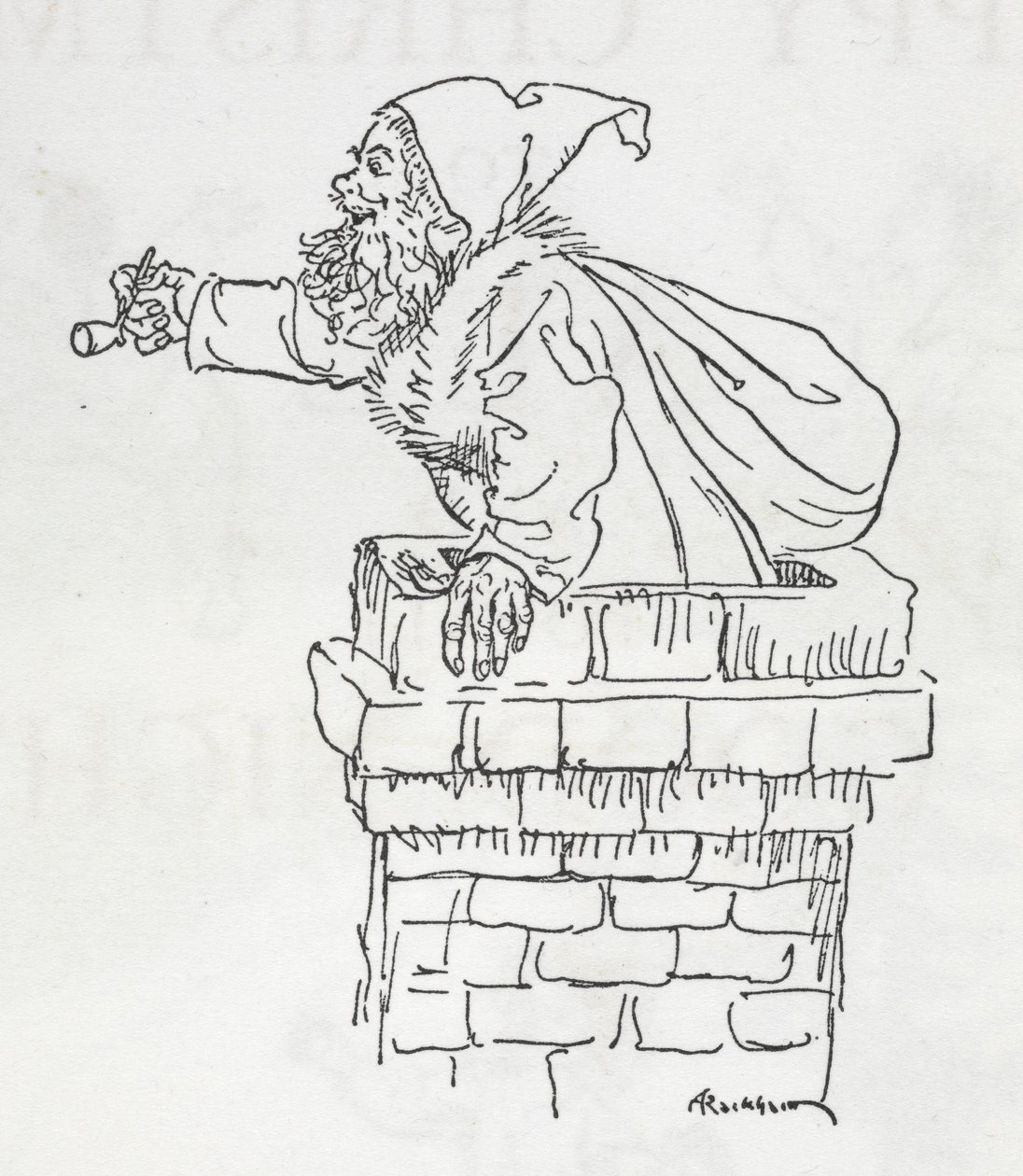 Otec Vánoc šplhá komínem od Arthur Rackham