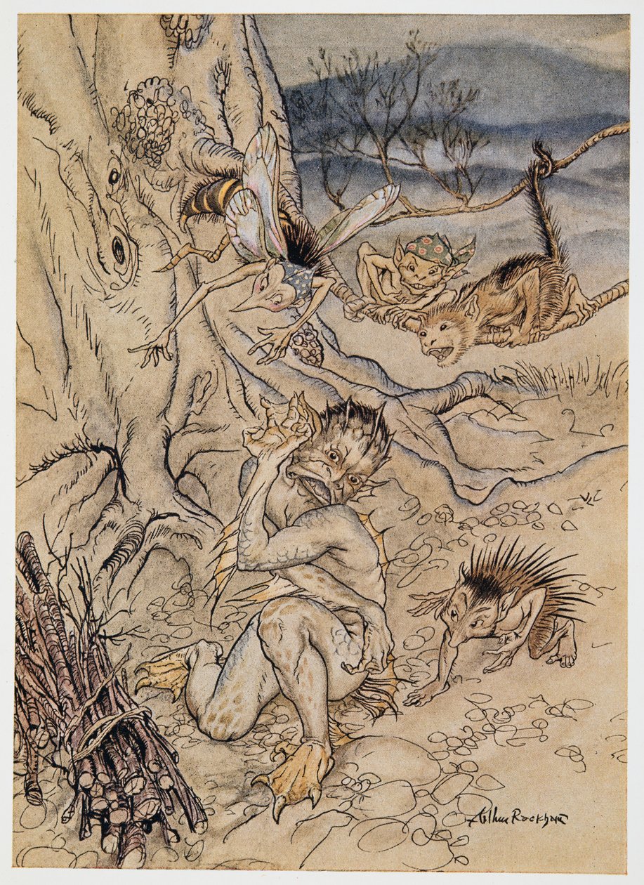 Za každou maličkost jsou na mě kladeny, ilustrace z Bouře Williama Shakespeara, hospoda. 1926 od Arthur Rackham