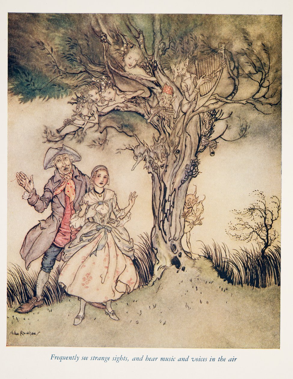 Často vidět podivné památky a slyšet hudbu a hlasy ve vzduchu .. z The Legend of Sleepy Hollow od Washingtona Irvinga (1783 - 1859), hospoda. 1928 od Arthur Rackham