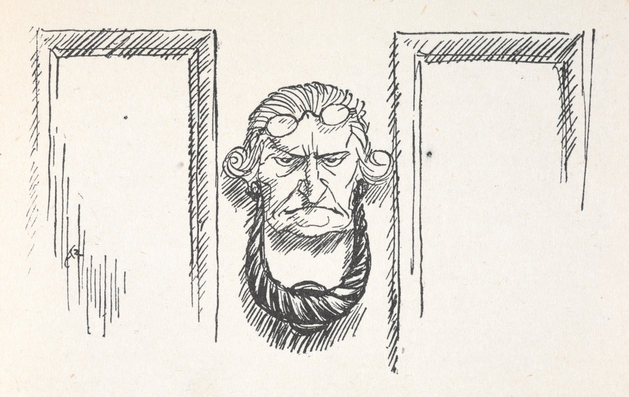 Klepadlo na přední dveře s tváří Scrooge od Arthur Rackham