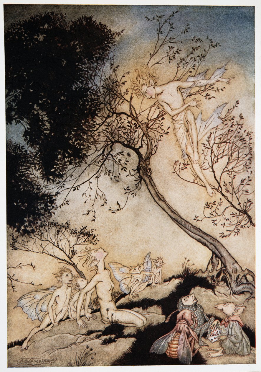 Jdi a přiveď tu chátru, Oera, kterého ti dávám moc, sem na toto místo, Frontispiece od Williama Shakespearese The Tempest, hospoda. 1926 od Arthur Rackham