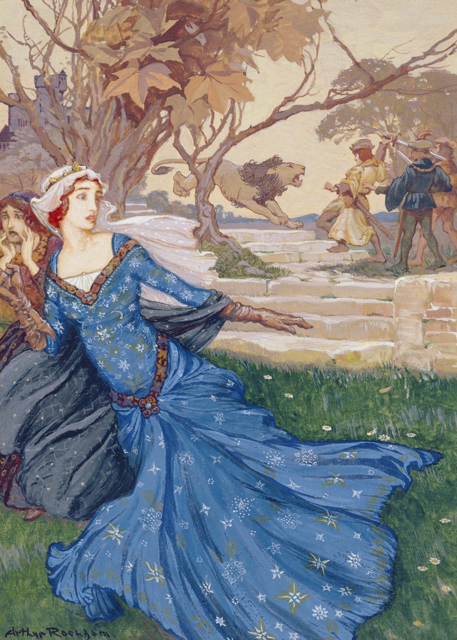 Guinevere Rescueed od La Cote Male Taile, ilustrace z A Collection of Stories from Old Fairy Tales: Grimm, Andersen and Stories of King Arthur, vydané v roce 1905 (bodycolor na papíře) od Arthur Rackham