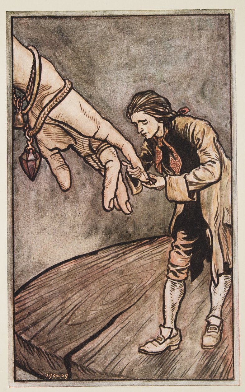 Gulliver Kisses the Queen of Brobdingnag As Hand, z Gulliver