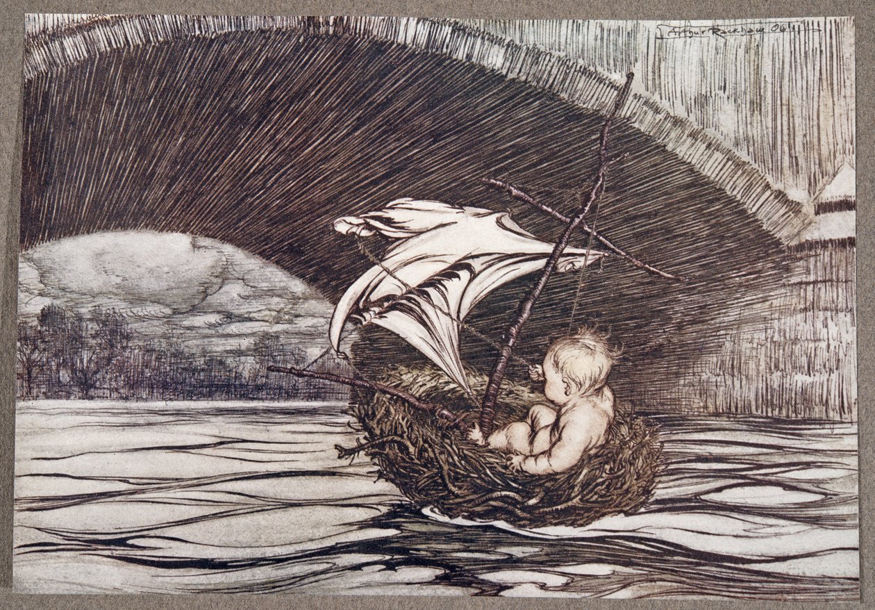 Prošel pod mostem a dostal se na úplný dohled delikátní zahrady od Petera Pana v Kensington Gardens od J. M. Barrieho (1860 - 1937), hospoda. 1906 od Arthur Rackham