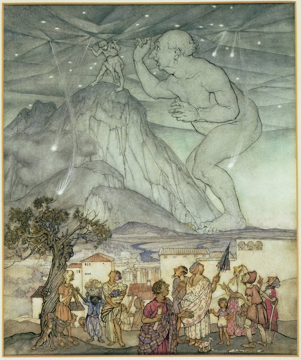 Herkules podporující oblohu místo Atlasu od Arthur Rackham