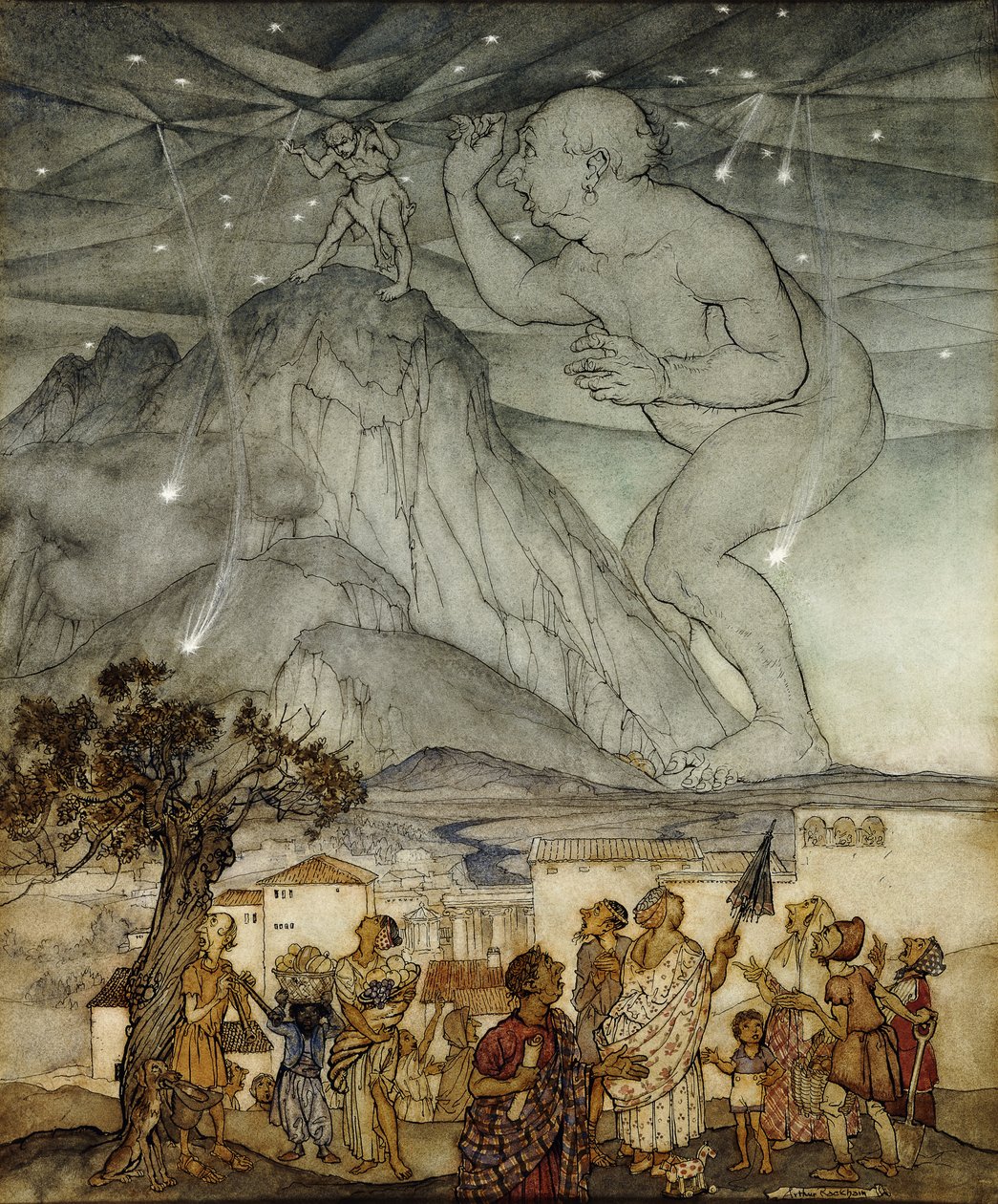 Hercules Supporting the Sky místo Atlasu, 1922 od Arthur Rackham