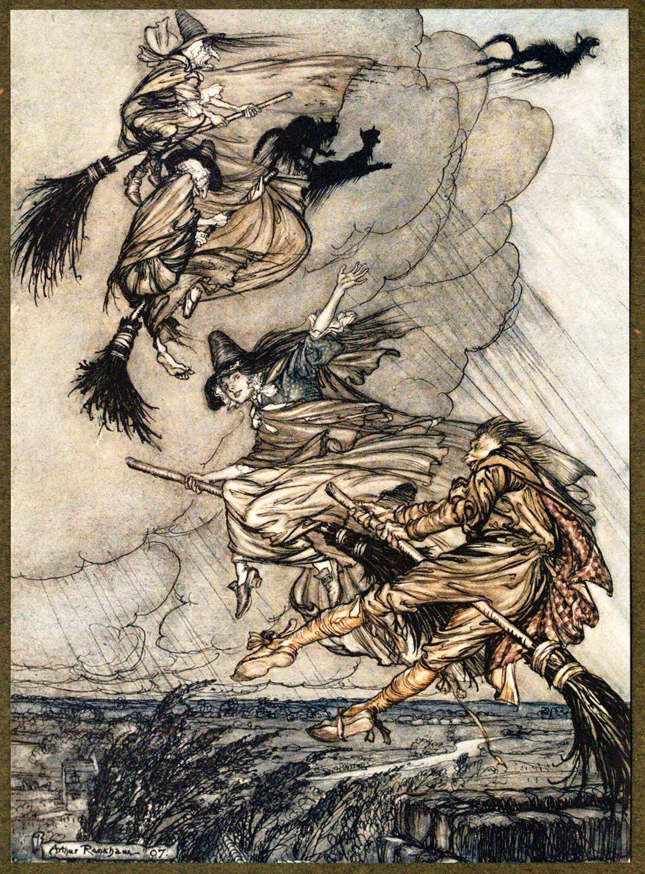 Ahoj! Nahoru komínem, děvče! Hej, po tobě!, z The Ingoldsby Legends, hospoda. 1907. od Arthur Rackham