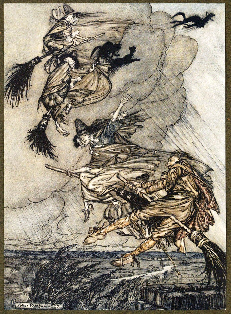 Ahoj! Nahoru komínem, děvče! Hej, po tobě!, z The Ingoldsby Legends, hospoda. 1907 od Arthur Rackham