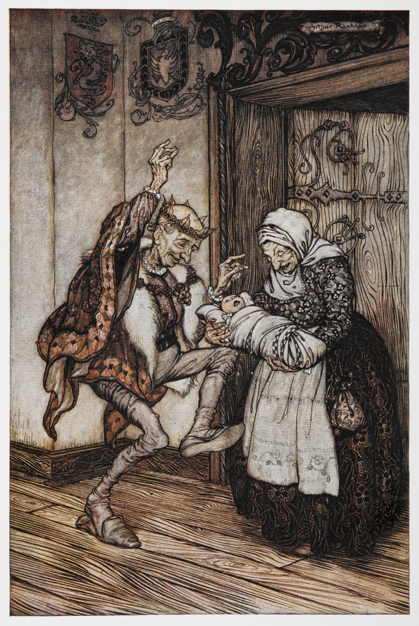 Ilustrace z Briar Rose starých králů a královny a jejich dítěte. od Arthur Rackham