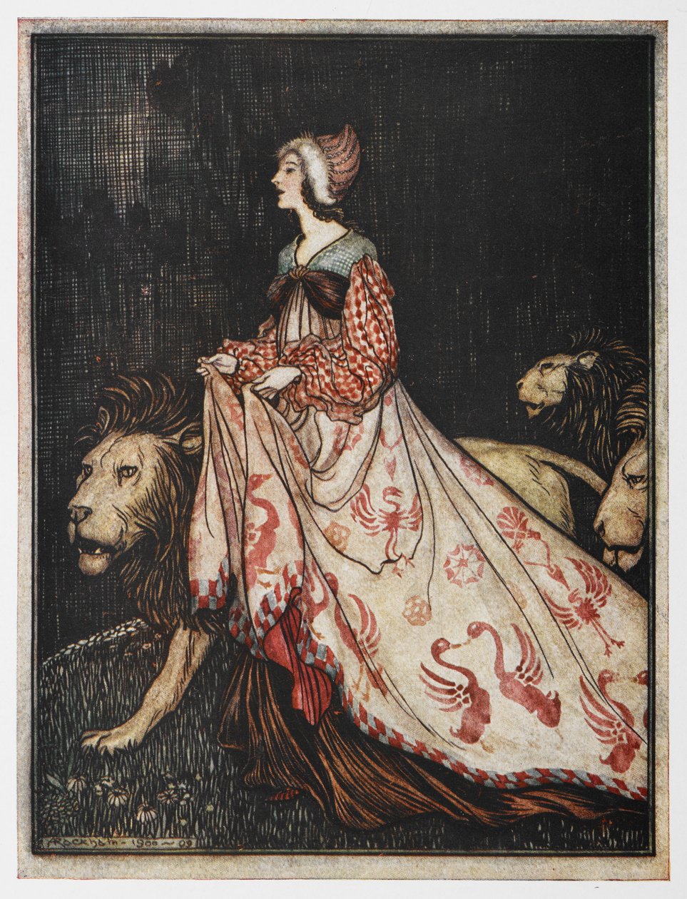 Ilustrace z filmu Dáma a lev. od Arthur Rackham