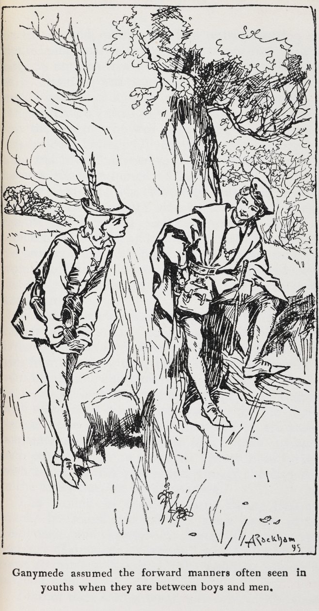 Ilustrace Ganymede z Jak se vám líbí. od Arthur Rackham