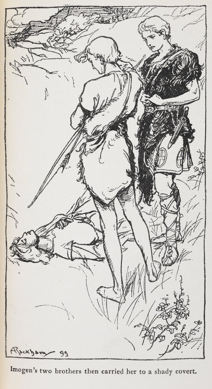 Ilustrace Imogen a jejích bratrů z Cymbeline. od Arthur Rackham