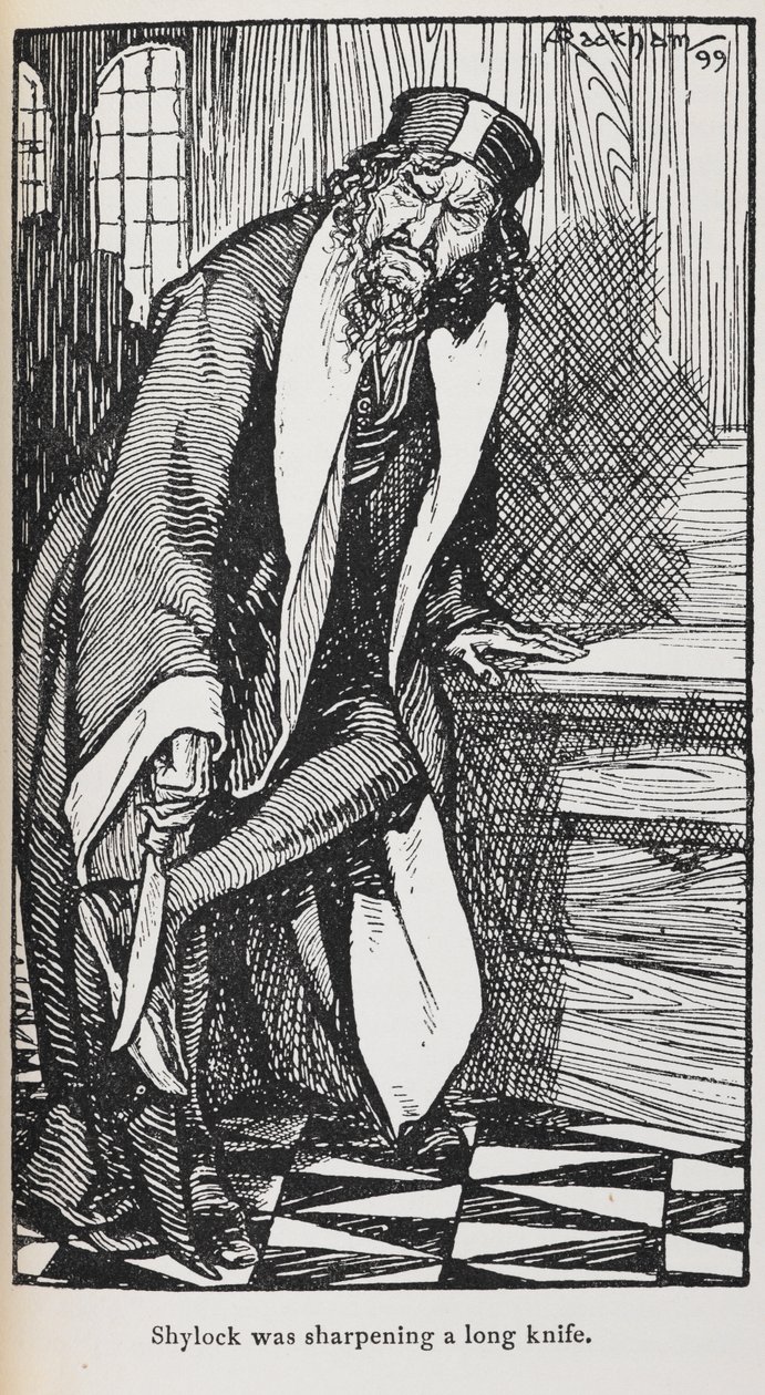 Ilustrace Shylocka z Kupce benátského od Arthur Rackham