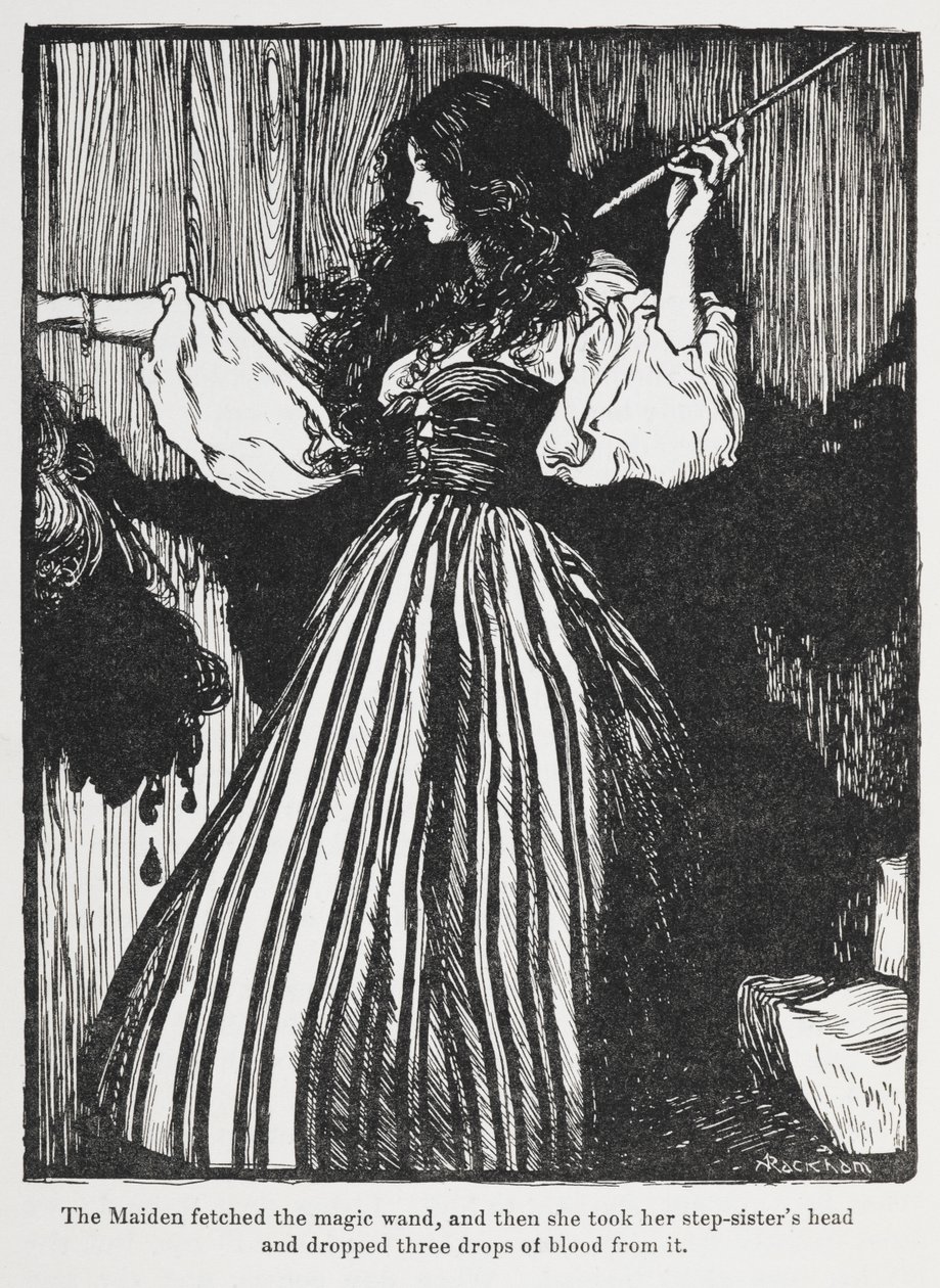 Ilustrace dívky v pruhovaných šatech od Sweetheart Roland. od Arthur Rackham