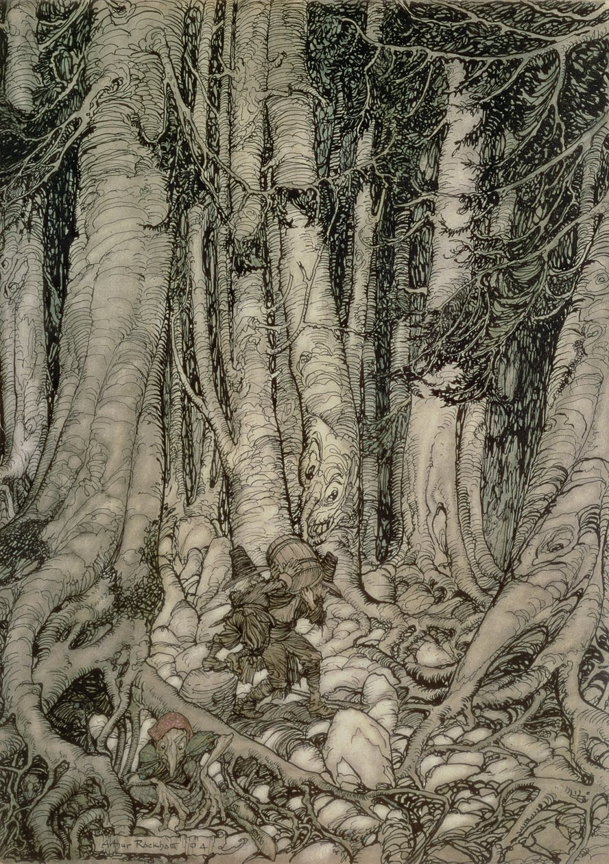 V lese se sudem od Ripa Van Winkla napsal Washington Irving (1783-1859), 1905 od Arthur Rackham