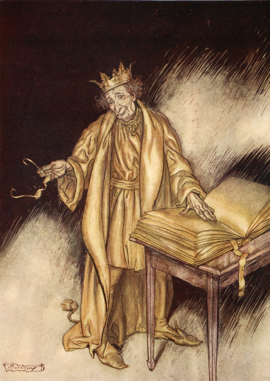 Midasovi to připadalo poněkud nevhodné, ilustrace z knihy "A Wonder Book for Girls and Boys" od Nathaniela Hawthorna, 1928. od Arthur Rackham