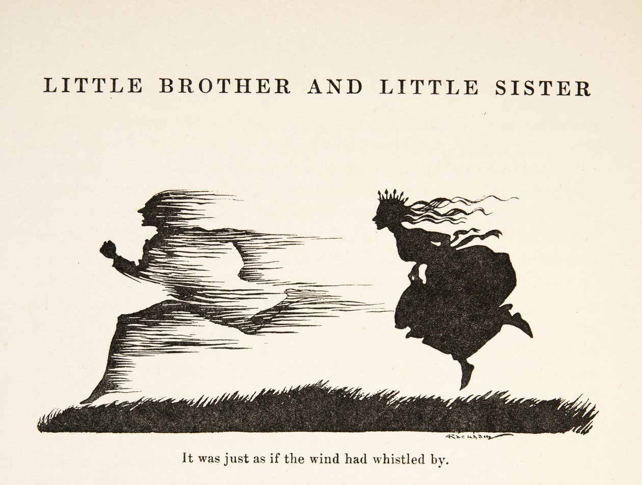 Bylo to, jako by kolem prosvištěl vítr, z Bratříčka a sestřičky a jiné pohádky bratří Grimmů, pub. 1917 (litho) od Arthur Rackham