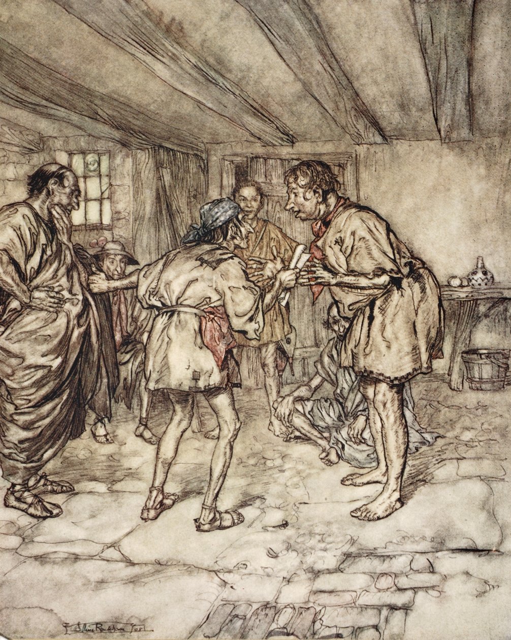 Dovolte mi také hrát na lva, ilustrace ze „Snu nocí svatojánských“ od Williama Shakespeara, 1908 od Arthur Rackham