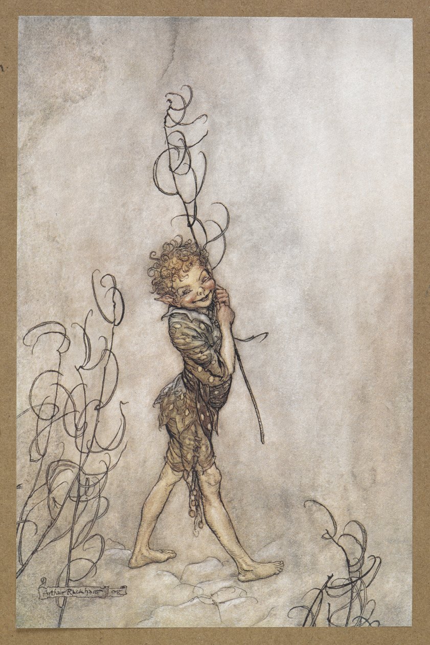 "Pane, jací jsou tito smrtelníci blázni!" Puk. Scéna ze „Snu noci svatojánské“. od Arthur Rackham