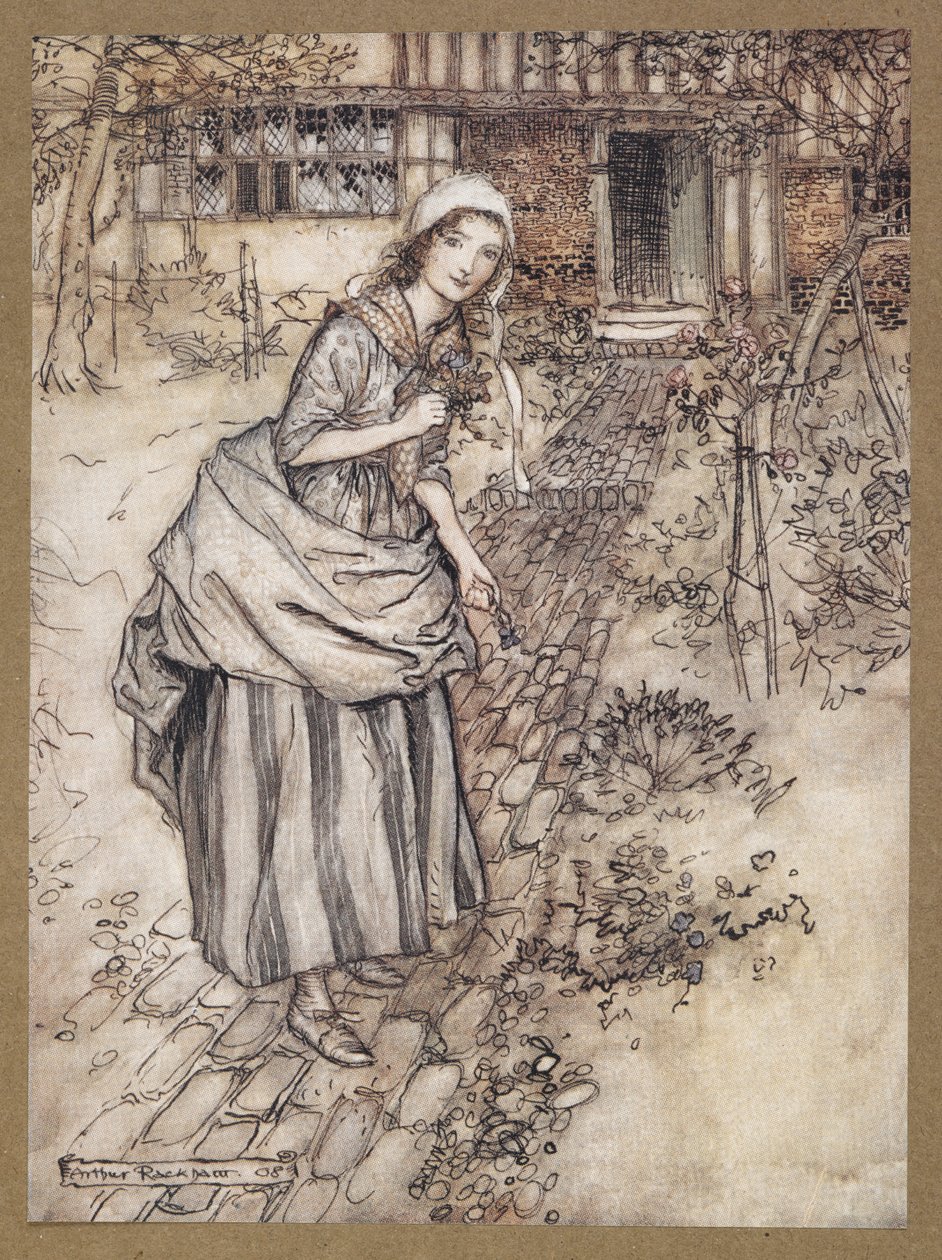 Dívky tomu říkají láska v nečinnosti. Scéna ze „Snu noci svatojánské“. od Arthur Rackham