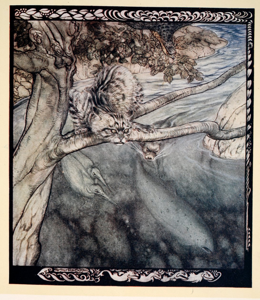 „Můj život se stal neustálým utíkáním, ranou a útěkem, břemenem a úzkostí bdělosti“, ilustrace z „Irských pohádek“ od Jamese Stephense, 1920 od Arthur Rackham