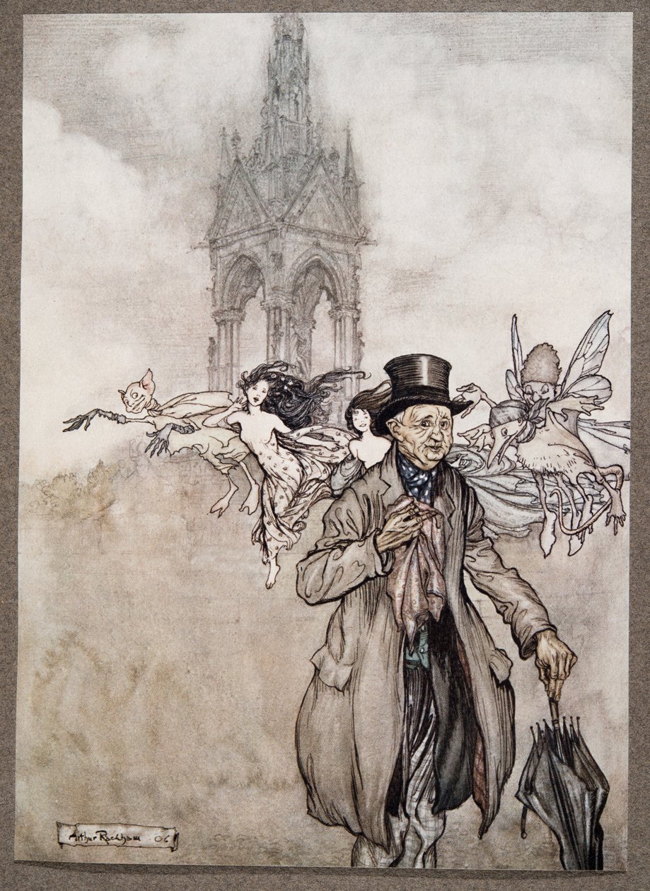 Starý pan Salford byl krabí jablko starého pána, který se celý den toulal v zahradách, od Petera Pana v Kensington Gardens od J. M. Barrieho (1860 - 1937), hospoda. 1906 od Arthur Rackham