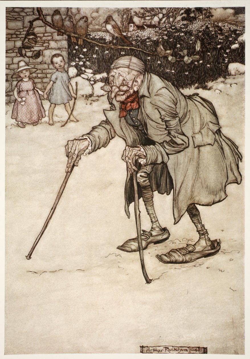 Starý muž se dvěma holemi, od Rip Van Winkle od Washingtona Irvinga, hospoda. 1910 od Arthur Rackham