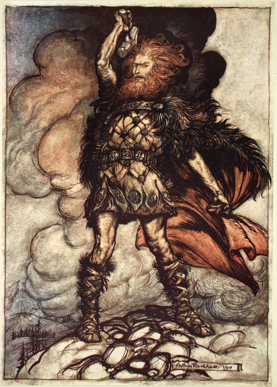 „Jeden z bohů, Donner, svolává mlhu pryč“, 1910. od Arthur Rackham