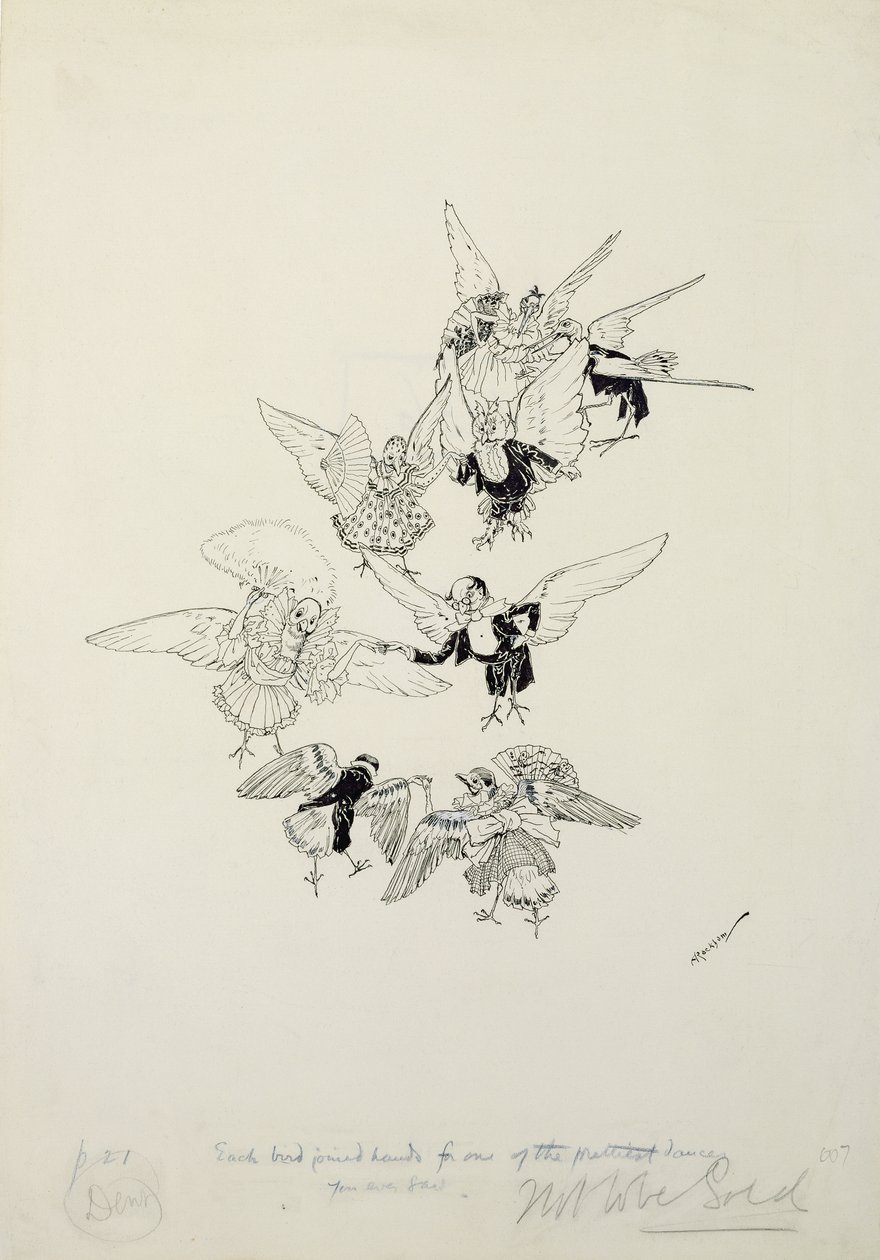 Jeden z nejhezčích tanců, jaké jste kdy viděli, ilustrace z The Zankiwank and the Bletherwitch, od S.J. Adair Fitzgerald, vydáno 1896 (pero a inkoust) od Arthur Rackham