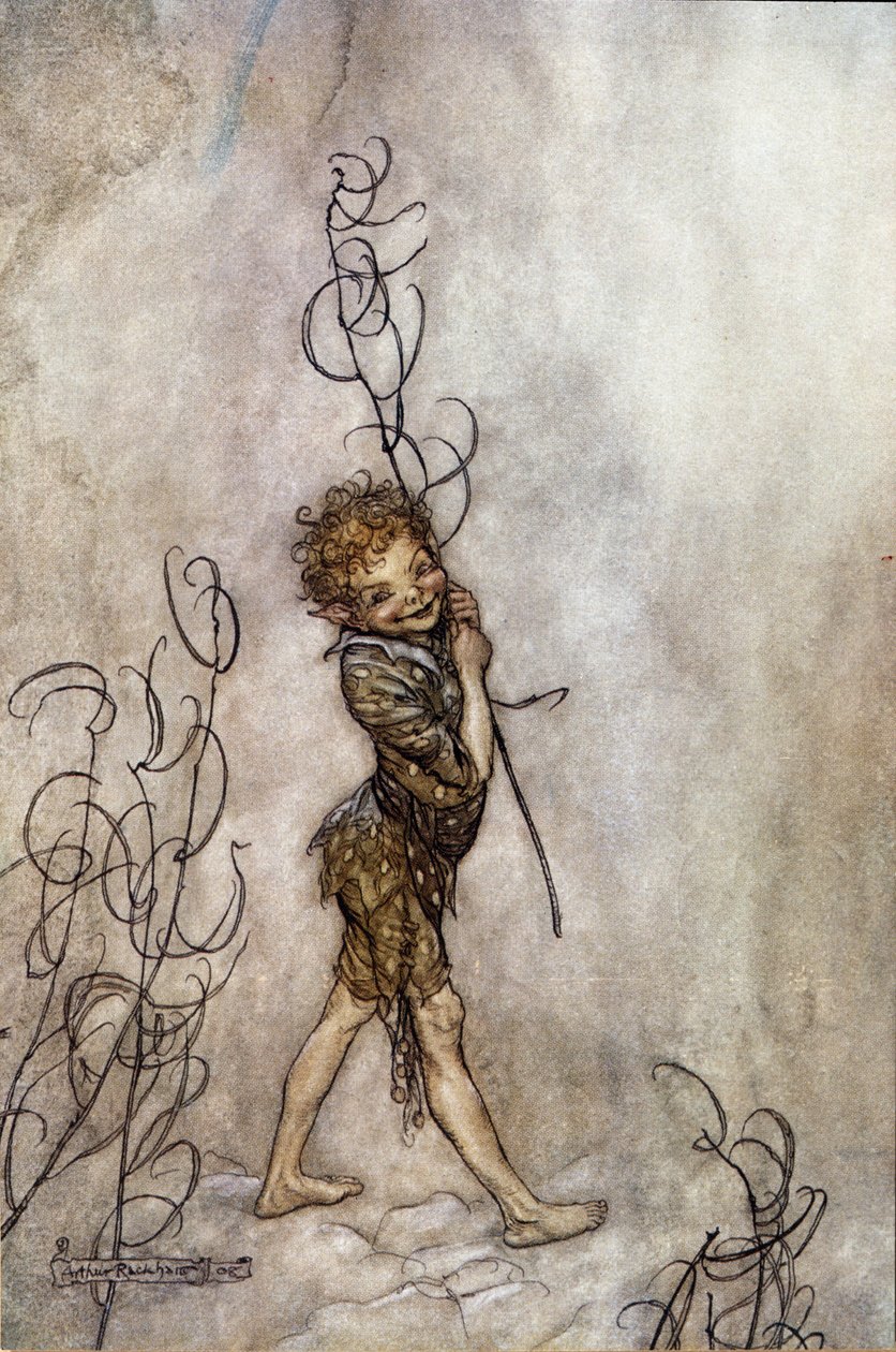 Puk charakter hry. Ilustrace k filmu Sen letní noci od Williama SHAKESPEARE od Arthur Rackham